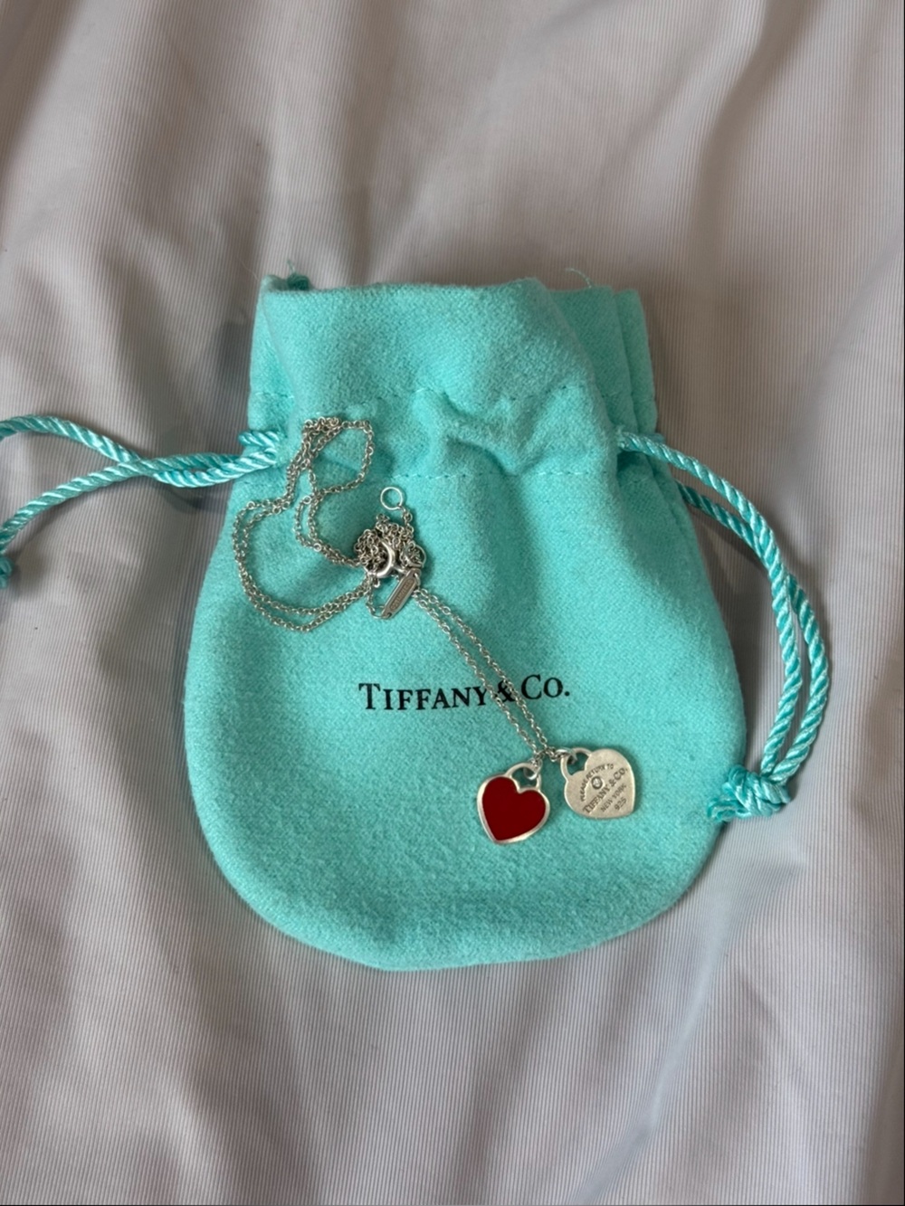 Tiffany & Co. Silver Necklace with Red Heart Charm with Diamond